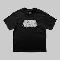 a black t - shirt with a white logo on it